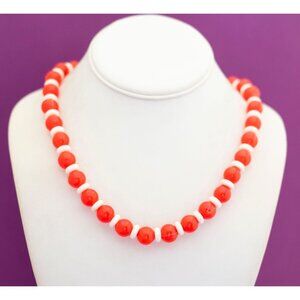 Vintage Bright Orange Funky Beaded Necklace 20 Inch - V16
